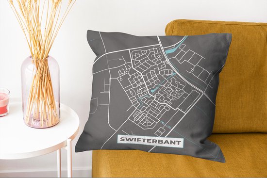 Coussins décoratifs - Oreillers Coussins décoratifs - Carte - Swifterbant - Grijs - Blauw - Plan de la ville