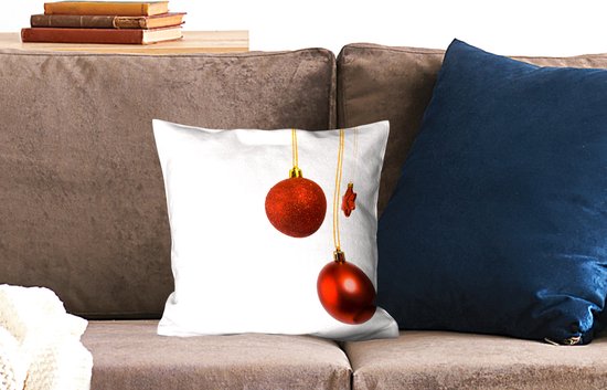 Sierkussens - Kussentjes Woonkamer - 40x40 cm - Een paar rode kerstballen met een rode kerstster - Kerstversiering - Kerstdecoratie voor binnen - Woonkamer