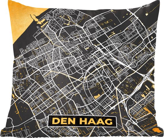 Sierkussen - Plattegrond Den Haag - Goud - 40 Cm X 40 Cm