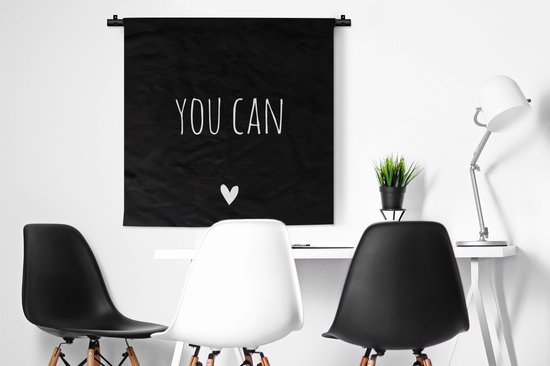 Tapisserie - Tapisserie - Citation anglaise Vous pouvez avec un coeur fond noir - 90x90 cm - Tapisserie