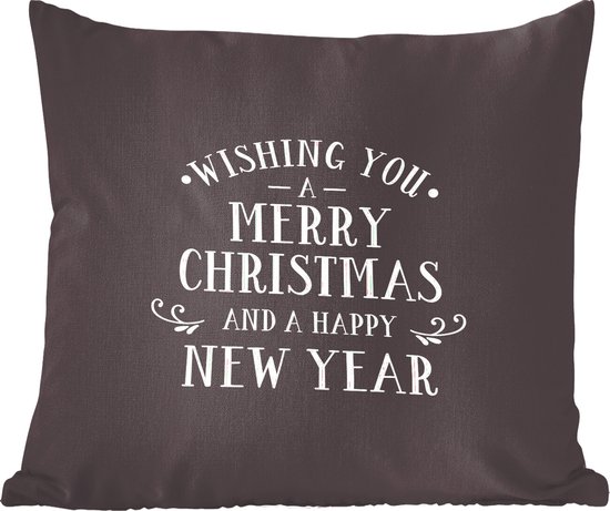 Sierkussens - Kussentjes Woonkamer - 60x60 cm - Kerst quote "Wishing you a merry Christmas" op een zwarte achtergrond - Kerstversiering - Kerstdecoratie voor binnen - Woonkamer