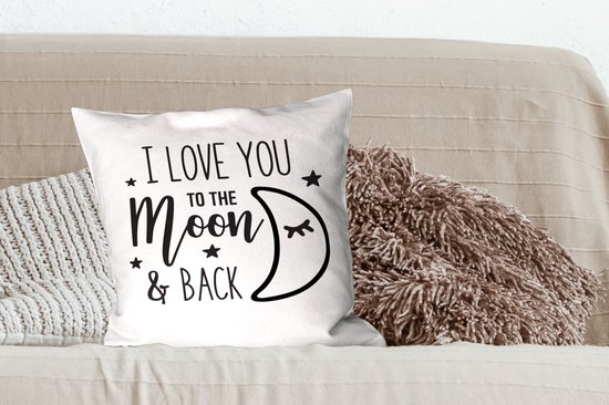 Coussins Coussins décoratifs - Oreillers Salon - 50x50 cm - Citation ''Je t'aime jusqu'à la lune & retour'' - Cadeau Saint Valentin