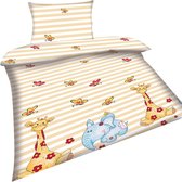 Dekbedovertrek Ledikant - Giraffe met olifant - 100 x 135 - met kussensloop - geel met blauw  - 100% katoen