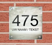 Huisnummer naambord met naam plexiglas 20x20x0,5cm modelnummer 1029 - Huisnummerbordjes, Naambordje voordeur, naamplaatje voordeur