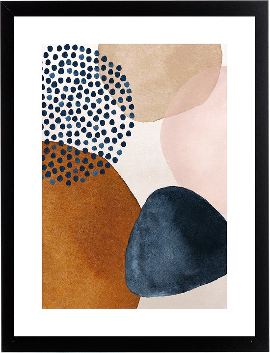 Poster Wateverf Design - 30x40 - Abstracte Kunst - Scandinavisch - Aquarel - Bruin & Blauw