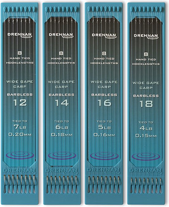 Drennan Wide Gape Carp sans ardillon (8 pcs) - Taille : 15 cm - hameçon 16 - 0,16 mm