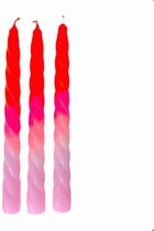 Pink Stories - kaarsen - Dip Dye - twisted shades of peach kaars - set van 3 - roze/rood