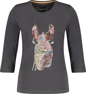 TAIFUN Dames Shirt met lamaborduursel van GOTS-gecertificeerd katoen Charcoal gemustert-44