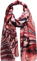 Dames sjaal lang met print 190cm/92cm donkerrood