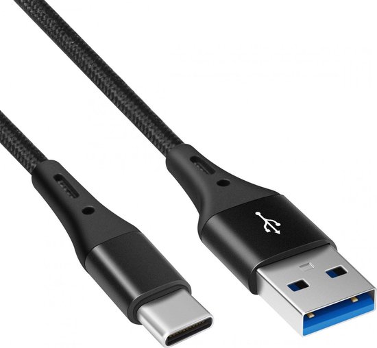 Câble de charge USB-C | 3A | Câble USB C vers USB A | Gaine tressée en  nylon | Noir |... | bol