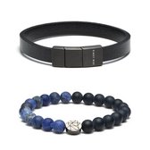Sem Lewis Sem's Present Heren Armband Leer  - BlauwZwart