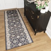 Tapiso Dubai Tapijt Loper Antraciet Bloemenprint Woonkamer Slaapkamer Hal Maat – 80x1100