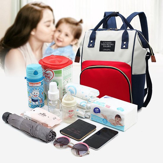 LUIER- EN VERZORGINGSTAS MULTIFUNCTIONELE BABY RUG TAS / BACKPACK - ROOD / WIT
