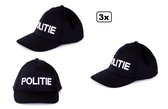 3x Baseball cap Politie zwart - verkleed hoofddeksel pet Politie