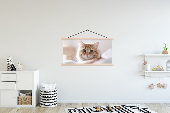 Porte-affiche avec affiche - Affiche scolaire - Chat - Rouge - Lit - Filles - Enfants - Garçons - Kids - 150x75 cm - lattes vierges