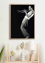Poster In Houten Lijst - Miles Davis - Zwart-Wit - 70x50cm Large - Jazz Trompet - (Retro/Vintage)