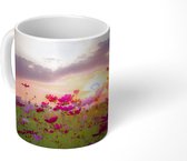 Mok - Koffiemok - Zonsondergang - Bloemen - Roze - Natuur - Groen - Mokken - 350 ML - Beker - Koffiemokken - Theemok