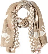 Sjaal met flamingo's- 140x140 cm-bruin/beige-Musthaves