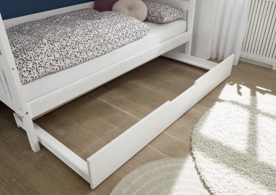 Lit d'accueil lit d'enfant 90x200 cm bois de pin blanc avec fond de lit d'appoint
