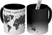 Magische Mok - Foto op Warmte Mok - Wereldkaart - Zwart - Quote - 350 ML - Mok met Tekst