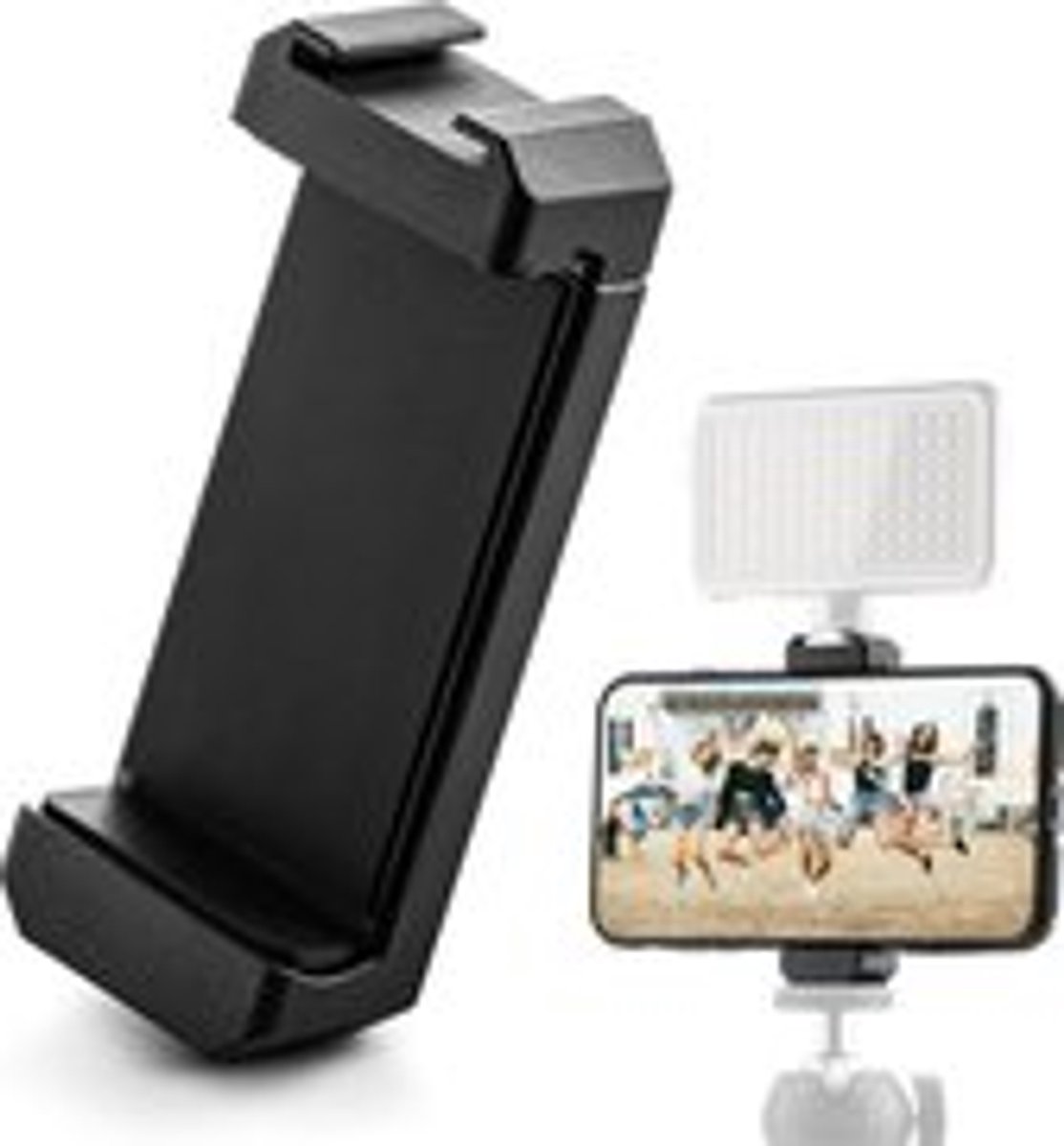 MOJOGEAR Universele Telefoonhouder voor statief met Cold Shoe Mount - Verstelbare telefoonklem voor smartphones tot 9,5 cm breed - Zwart