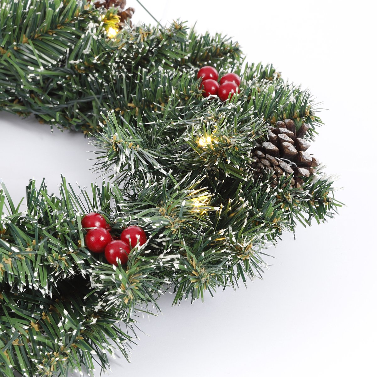 Black Box kerstkrans/deurkrans - D35 cm - gedecoreerd - met verlichting - dennenkrans – foto 4