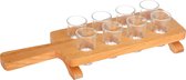 Joy Kitchen bar decoratie shotglaasjes glas | Houten slee | voorzien van 8 shotglazen | shotglas | shotjes | bar accessoires | bartafel glazen | drank spelletjes | snotglazen houde