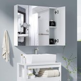 Spiegelwandkast - Badkamerkast - met 3 deuren - 4 compartimenten - 70 x 60 x 15 inch