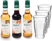 Bigallet thuiswerkpakket caramel, vanille, hazelnoot koffiesiroop & 3 glazen - 3 x 35cl