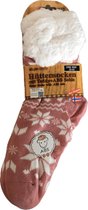 Hüttesock - Happy dames huissokken - Kerstsokken - Extra warm en zacht - ABS en anti slip - Snowflake - Roze