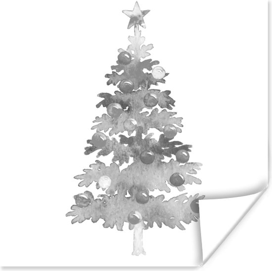Poster tekening - Kerst - Kerstboom - zwart wit - 100x100 cm XXL - Kerstmis  Decoratie... | bol.com