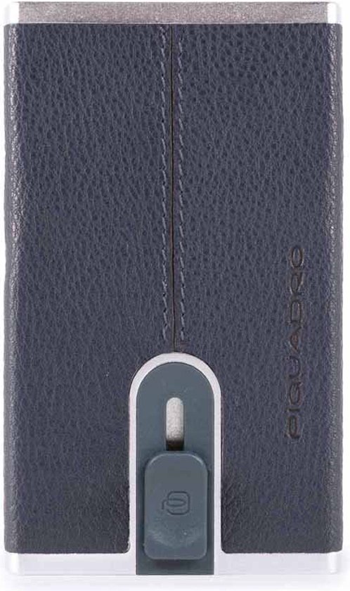 Piquadro Black Square Creditcard Case With Sliding System Ocean Blue