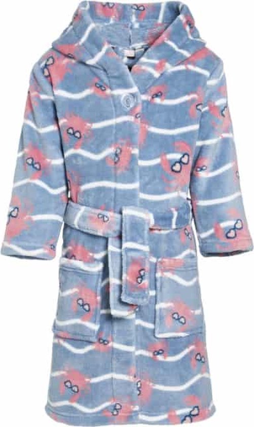 Playshoes - Fleece badjas voor meisjes - Krab - Lichtblauw/roze - maat 110-116cm