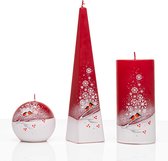 Kaarsen Set Handgeschilderd - vogels- Wit/Rood - kaars - kerst - kerstverlichting