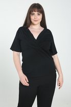 Promiss - Female - T-shirt in tricot met gedrapeerde hals  - Zwart