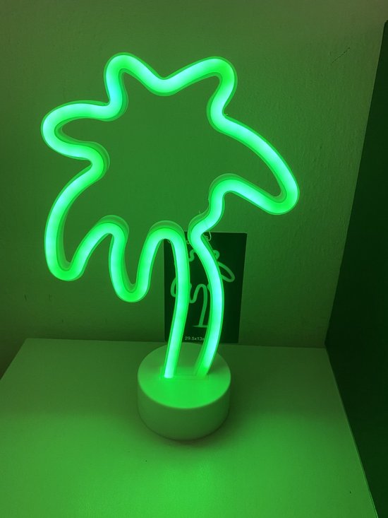 LED palmboom met neon licht - groen neon licht - hoogte 29.5 x 20 x 8.5 cm - Tafellamp - Nachtlamp - Decoratieve verlichting - Woonaccessoires