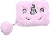 Portemonnee - Fluffy Unicorn en Pompon - Ritssluiting - 12x9x2,5 cm - Roze