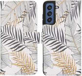 iMoshion Hoesje Geschikt voor Samsung Galaxy S21 FE Hoesje Met Pasjeshouder - iMoshion Design Softcase Bookcase - Wit / Meerkleurig / Goud / Glamour Botanic