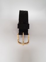 Broekriem zwart print 85 cm 100% echt leder dames/ heren riem gesp goud