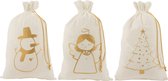 J-Line Zak Kerst Engel/Kerstboom/Sneeuwman Velvet Wit/Goud Large Assortiment Van 3