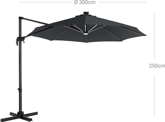 Ronde Antraciete Zweefparasols met LED verlichting kopen? ✔️ Tot 33% korting