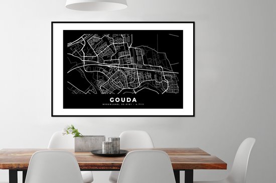 Affiche avec cadre Carte - Gouda - Zwart - 120x80 cm