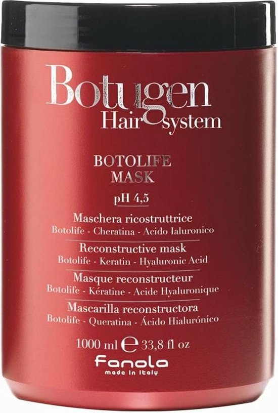 Rode pot met Fanola Botugen Hair System Botolife Masker, 1000 ml.