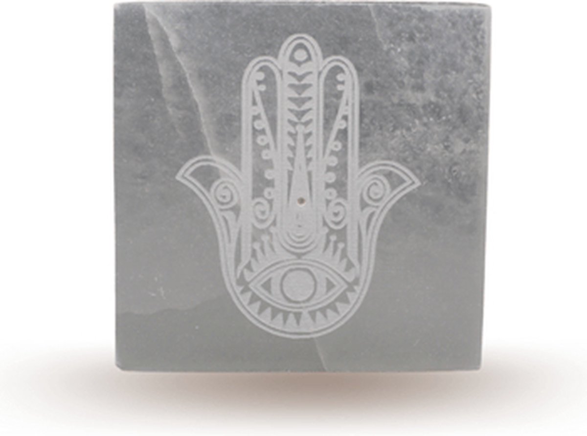 Seleniet wierookhouder Hand van Fatima - Seleniet oplaadplaat 10cm.