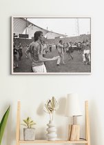 Poster In Witte Lijst - Johan Cruijff - #14 WK Finale - Voetbal - 50x70 cm - Zwart-Wit - Ajax