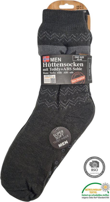 Antonio Heren Huissokken – Grijs -  Antislip ABS - One Size (42-46) - Warme Huissokken - Kerstcadeau voor mannen