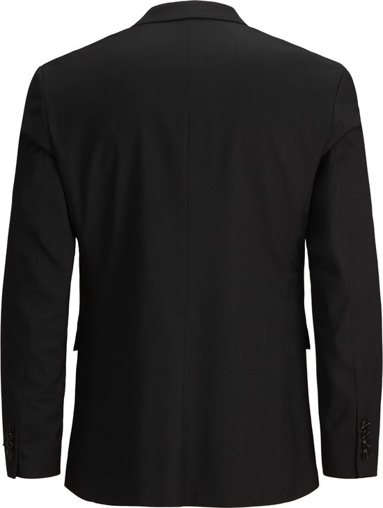 Achterkant van een zwarte Jack & Jones blazer met twee knopen op de mouwzomen.