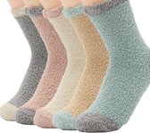 Fluffy Sokken dames - 3 paar - huissokken - dikke sokken - beige - blauw - grijs - print uil - panda - beer - hartjes - 36 - 40 - cadeau voor haar - Kerst cadeau - geschenk vrouwen