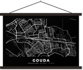 Posterhanger incl. Poster 60x40 cm - Schoolplaat - Kaart - Gouda - Zwart - Textielposter - Zwarte latten