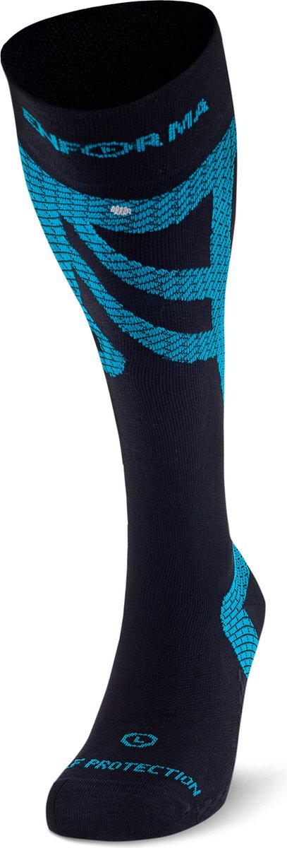 Enforma Compressiekousen met Tape Technologie – Kuitspier Ondersteuning – Kinesiologie Sportsokken – Sport Compressiesokken – Hardloopsokken – Medium Compressie – Zwart/Blauw – M (39-41) – Steun bij Spiervermoeidheid & Blessurepreventie